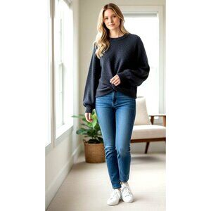 Joie Sweater Women XS Black Metallic Twist Front Volume Sleeve Wool Alpaca Boucl